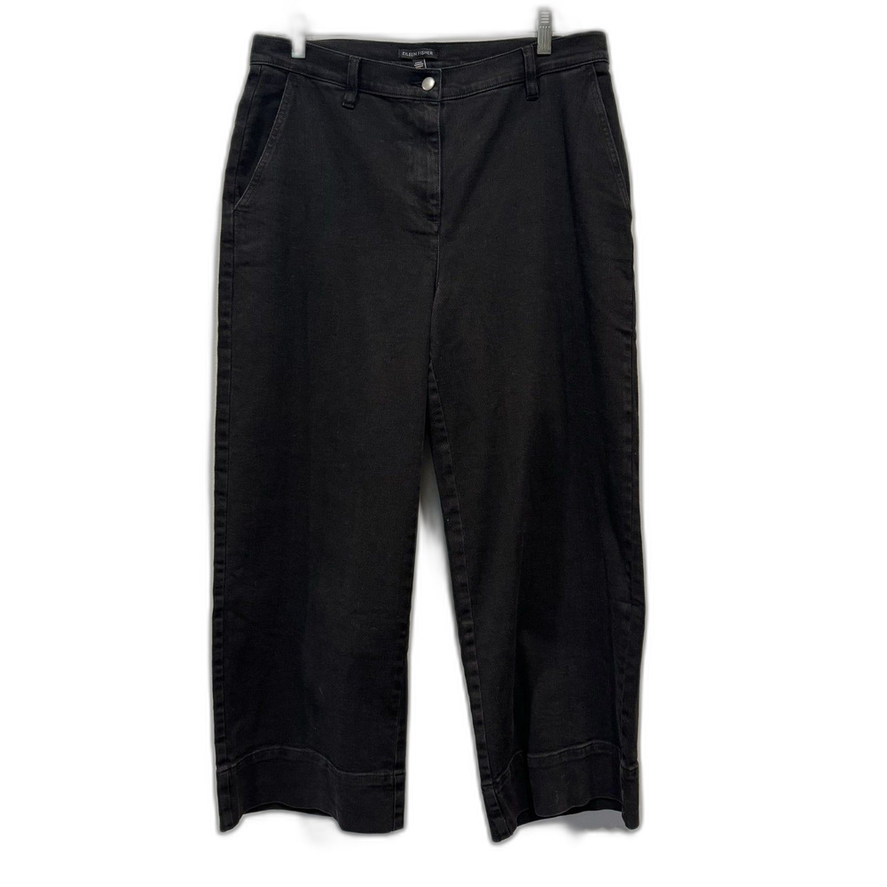 NWT Eileen Fisher Wide Leg Ankle Pants Organic Cotton Black Jeans Women Medium